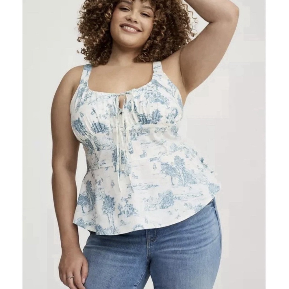 TORRID 00 Poplin Corset Detail Sleeveless Peplum‎ Country Toile Whisper White